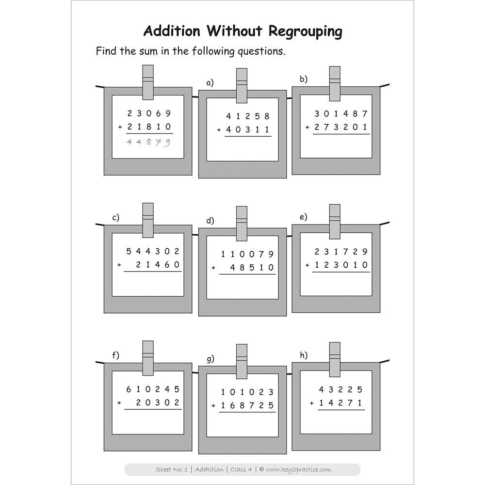 Addition (without regrouping) worksheets for grade 4