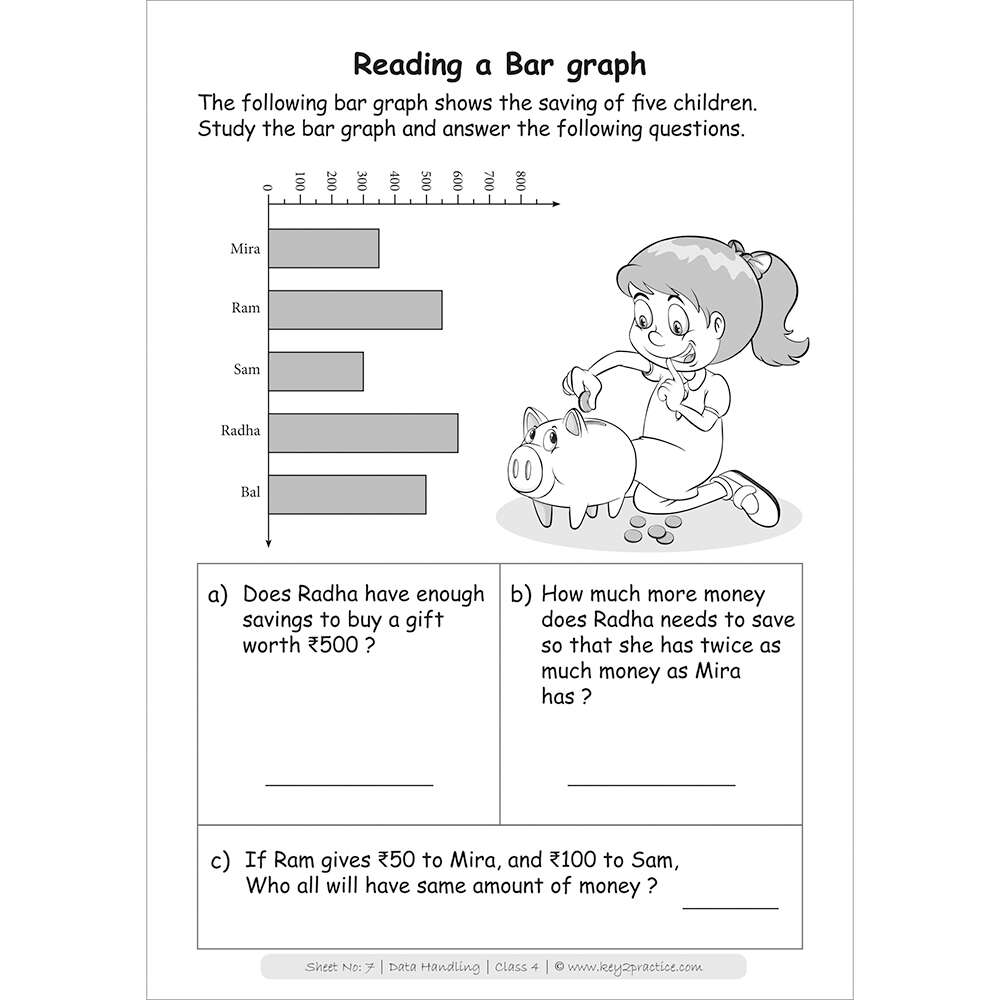 Data handling (reading a bar graph) worksheets for grade 3