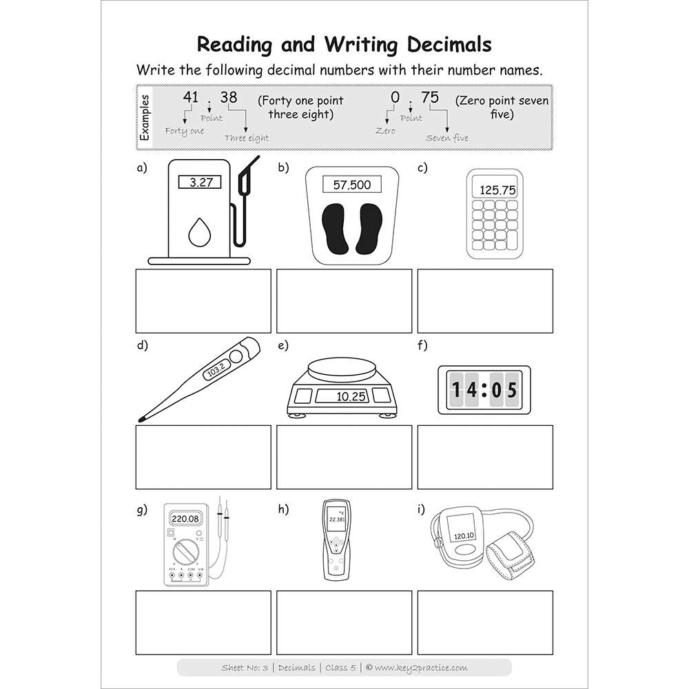 Decimal (reading and writing decimal) maths practice workbooks