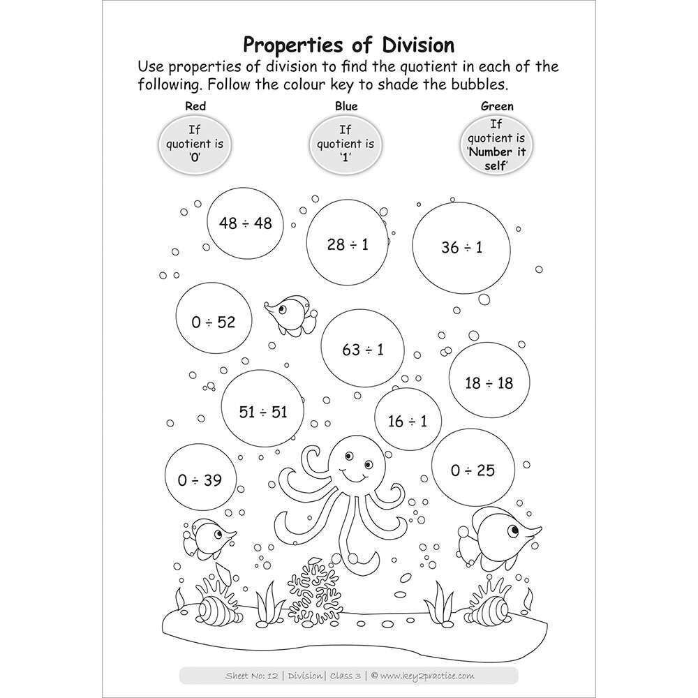 Division (properties of division) worksheets for grade 3