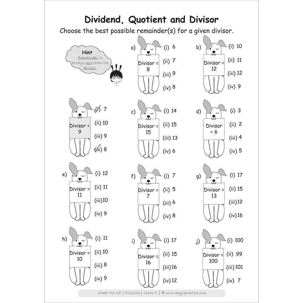 Division (dividend, quotient and divisor) maths practice workbooks