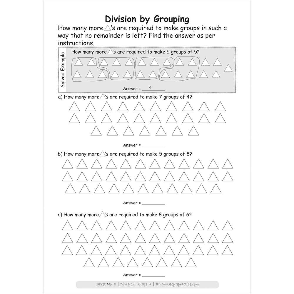 Division by grouping worksheets for grade 3