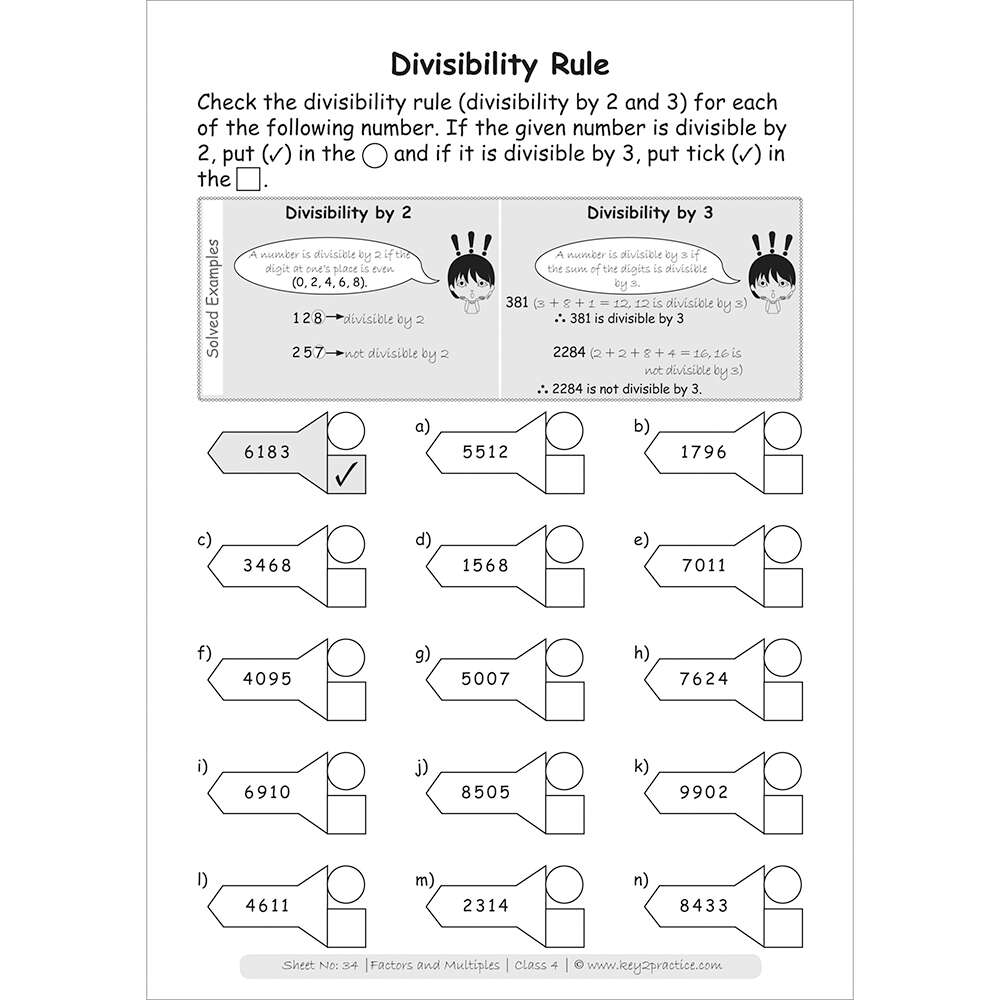 Factors and Multiples (divisibility rule) maths practice workbooks