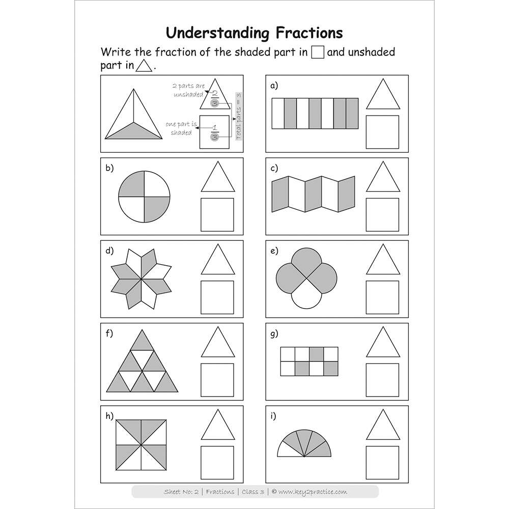 Fractions (understanding fractions) worksheets for grade 3