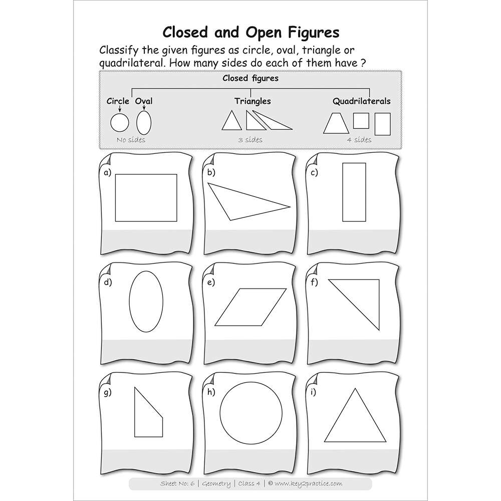 Geometry (closed and open figures) maths practice workbooks