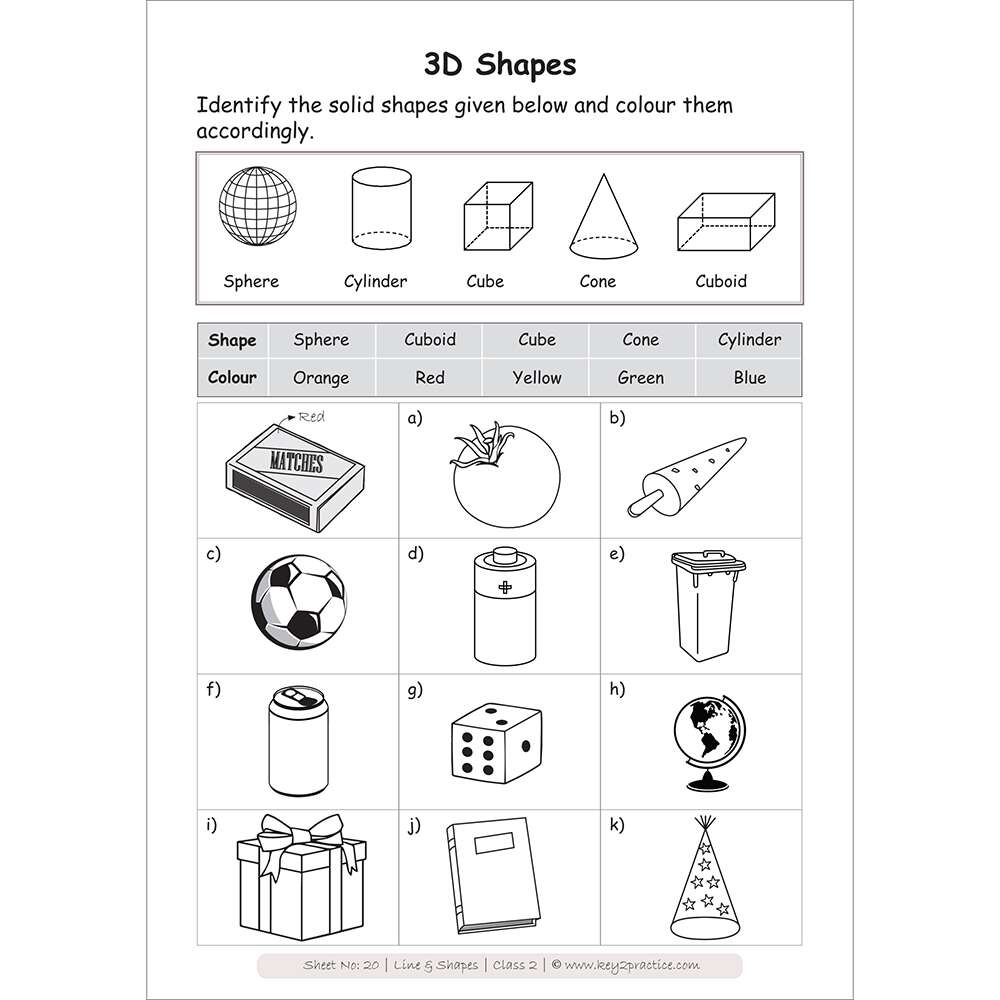 Lines and shapes (3d shapes) worksheets for grade 2