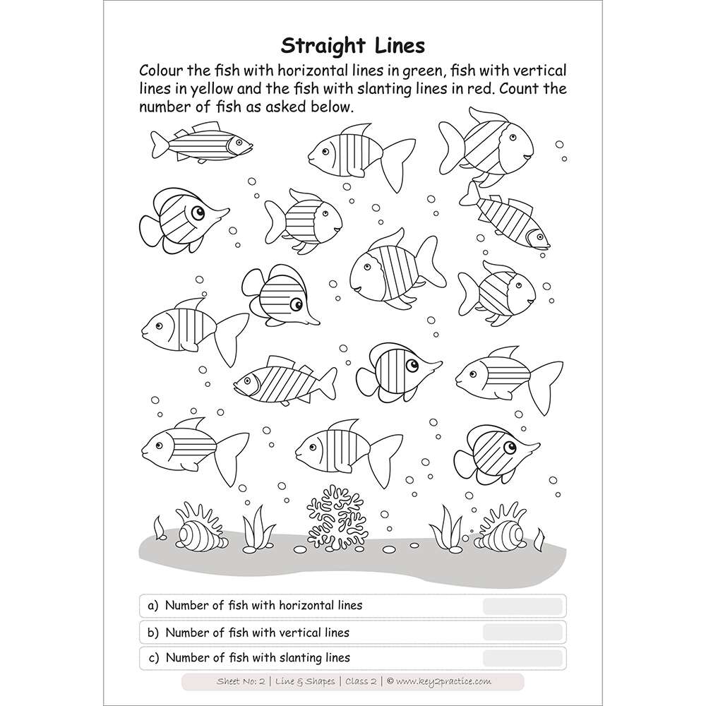 Lines and shapes (straight lines) worksheets for grade 2