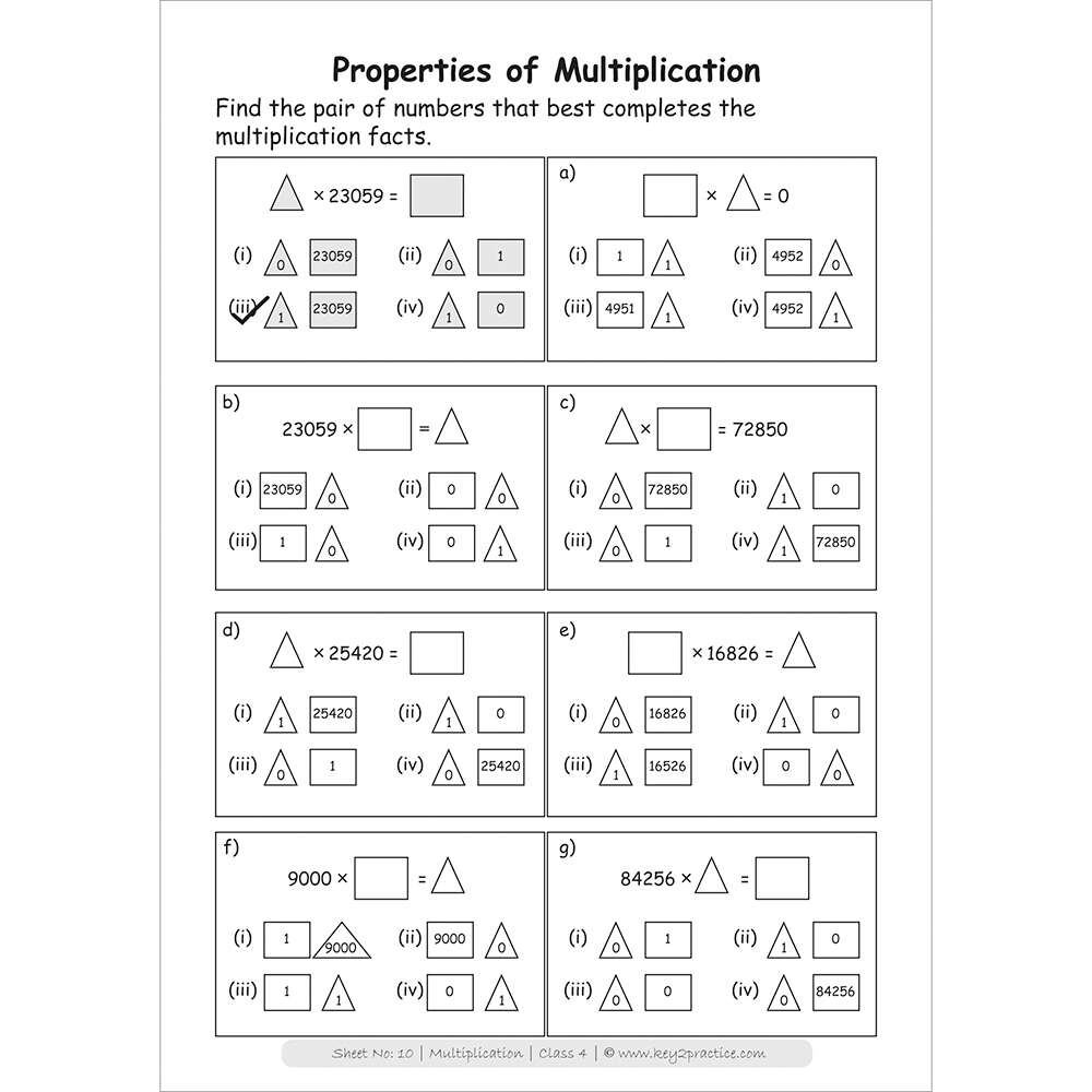 Multiplication (properties of multiplication) maths practice workbooks