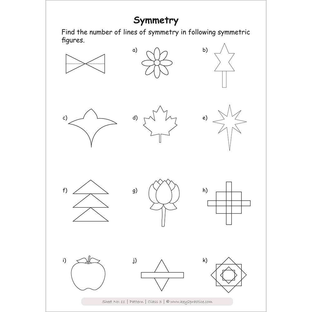 Patterms (symmetry pattern) worksheets for grade 3