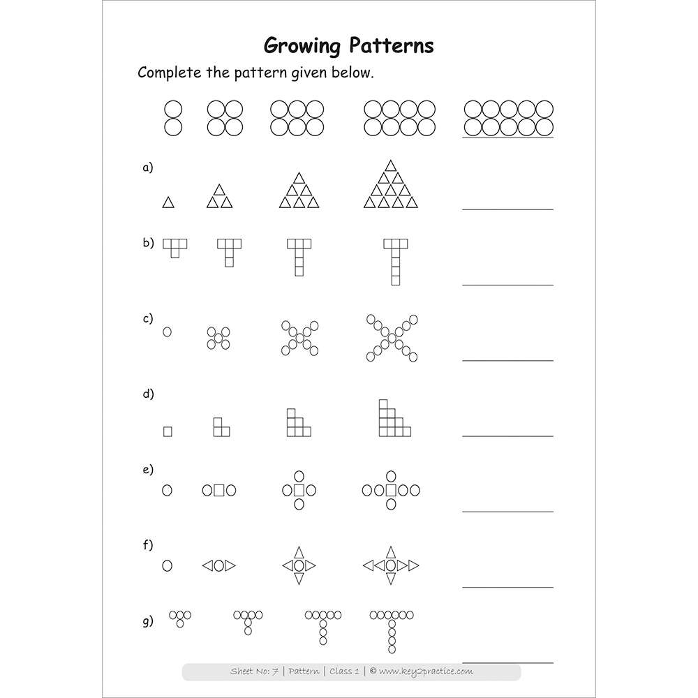 Patterms (Growing pattern) worksheets for grade 3
