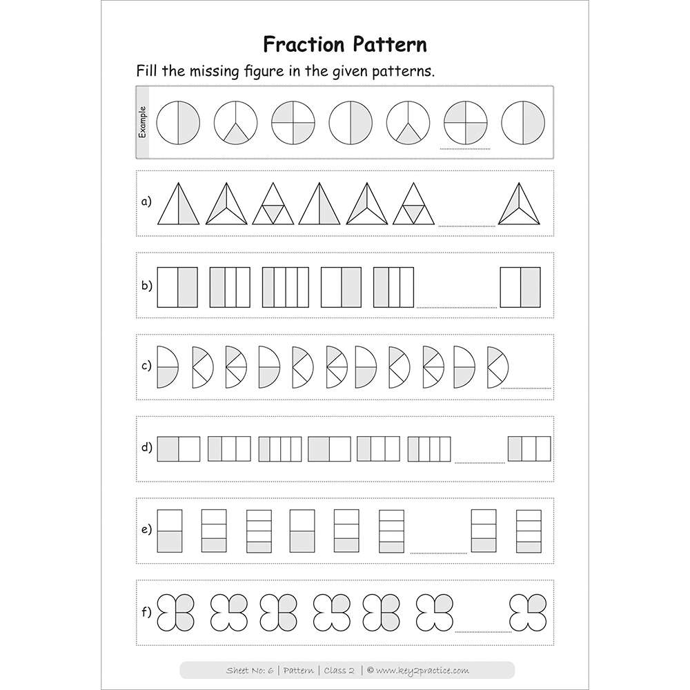 Patterns (fraction pattern) worksheets for grade 2