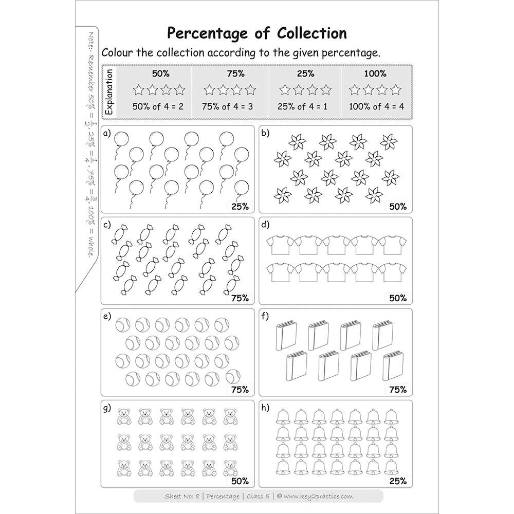 percentage (percentage of collection) maths practice workbooks