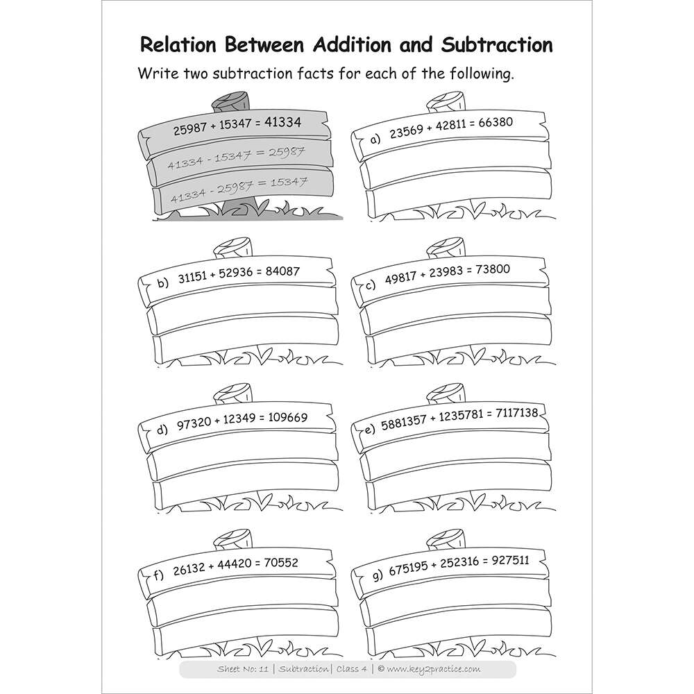 Subtraction (relation between addition and subtraction) maths practice workbooks