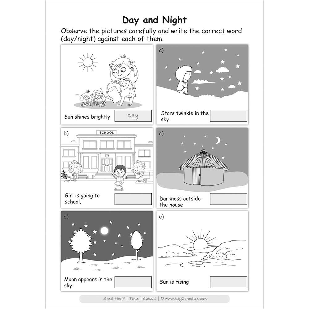 Time (Day and Night) maths practice workbooks