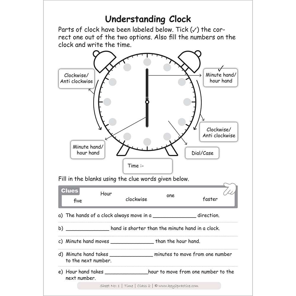 Time (understanding clock) maths practice workbooks