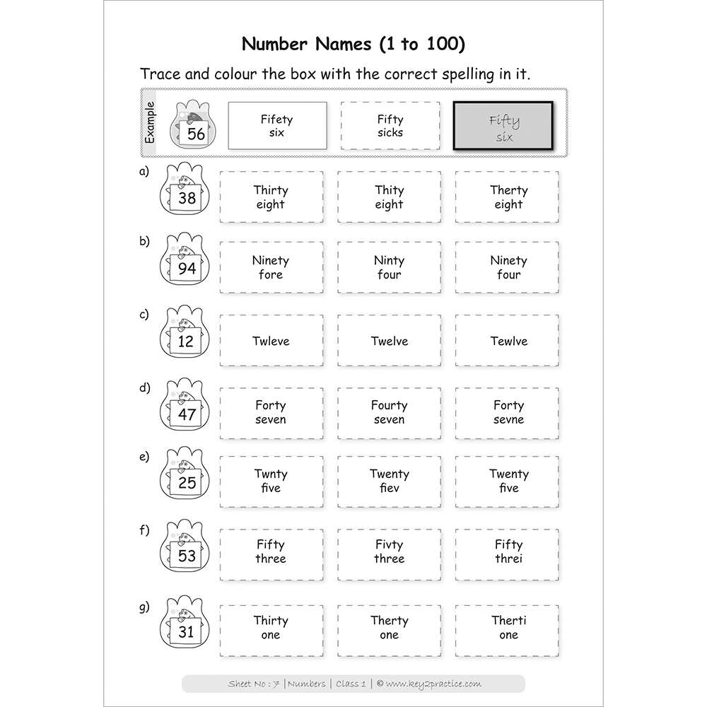Numbers names 1 to 100 maths practice workbooks