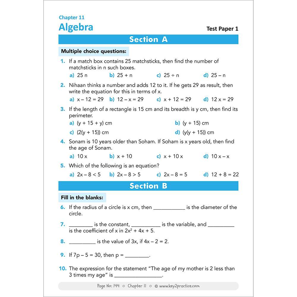 grade 6 Maths Test papers