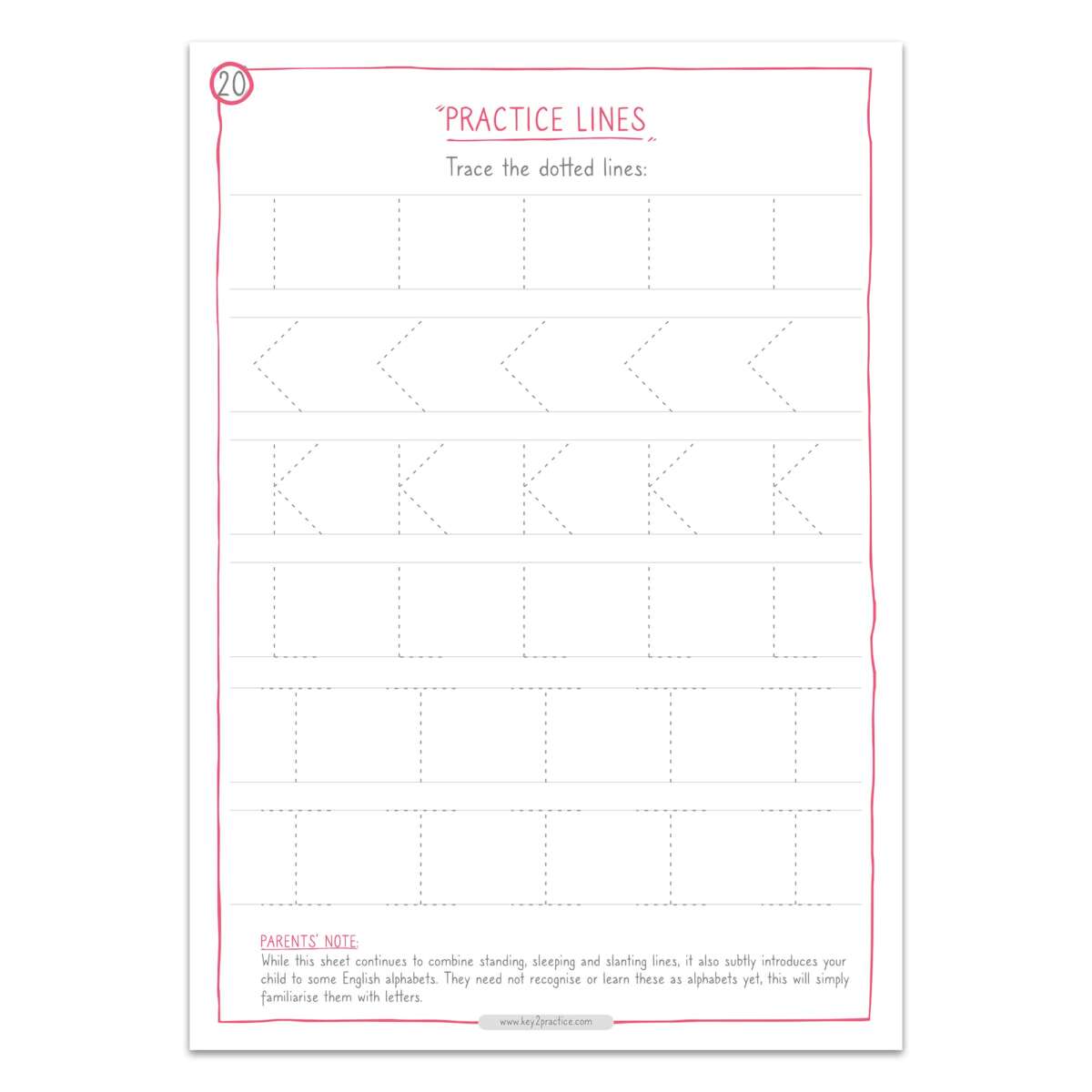 STEP TWO (practice lines) worksheets for english pre-primary