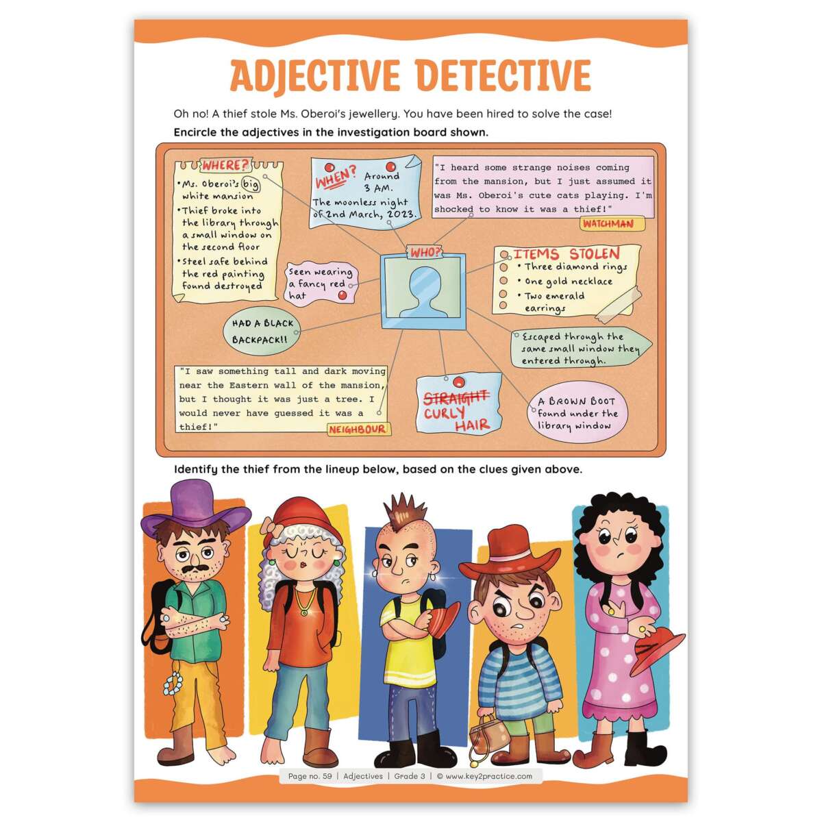 Class 3 English (adjective detective) worksheets